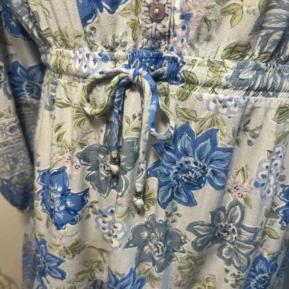 🎉HP🎉Lucky Brand Blue Floral Print Women’s Tiered Dress - Boho - Picture 3 of 11